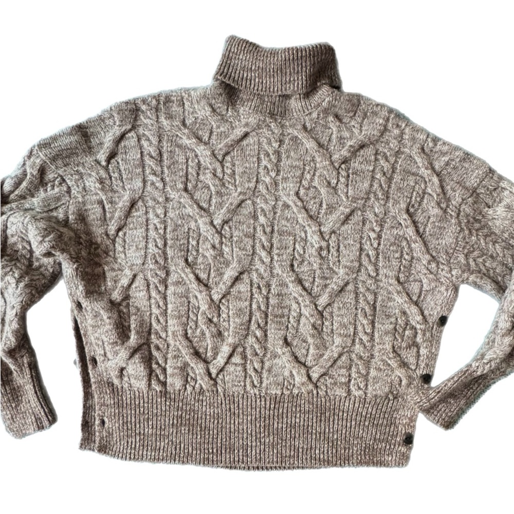 rag & bone Taupe Cable Knit Turtleneck Sweater